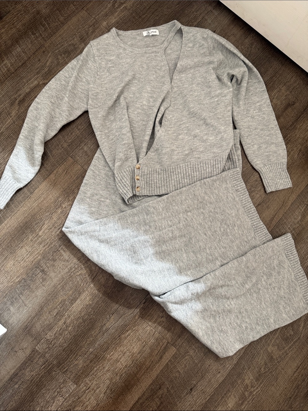 Cupshe Light Gray Button-Accent Wrap Sweater and Gray Bottoms - SET